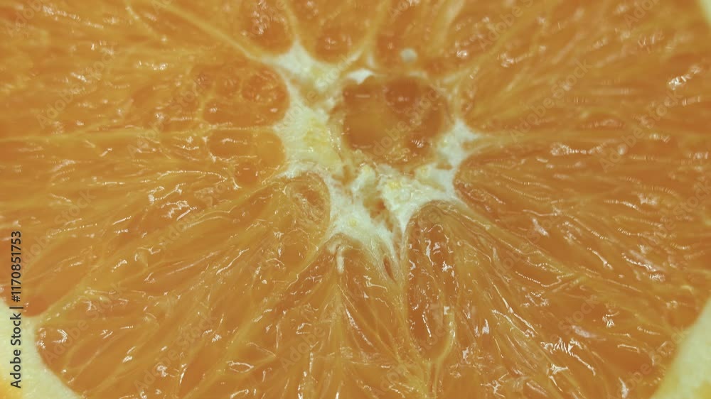 Macro Orange fruit sliced up, tilt movement, 4K