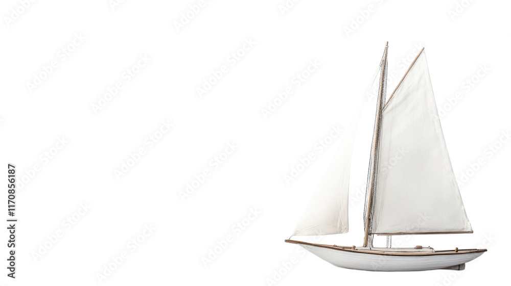 A Serene White Sailboat Elegantly Displayed on a Pearl White Background, Perfect for Nautical Themes, Travel Promotions, and Marine Designs.
