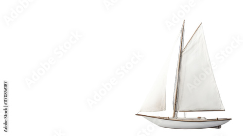 Obraz na płótnie A Serene White Sailboat Elegantly Displayed on a Pearl White Background, Perfect for Nautical Themes, Travel Promotions, and Marine Designs. w salonie