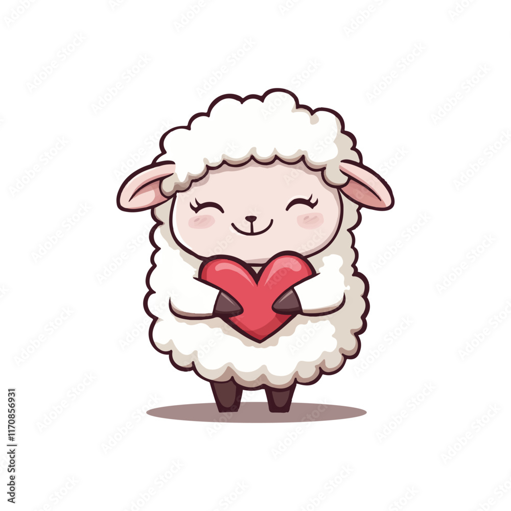 vector design of cute sheep hugging love mascot vector design of cute sheep hugging love mascot