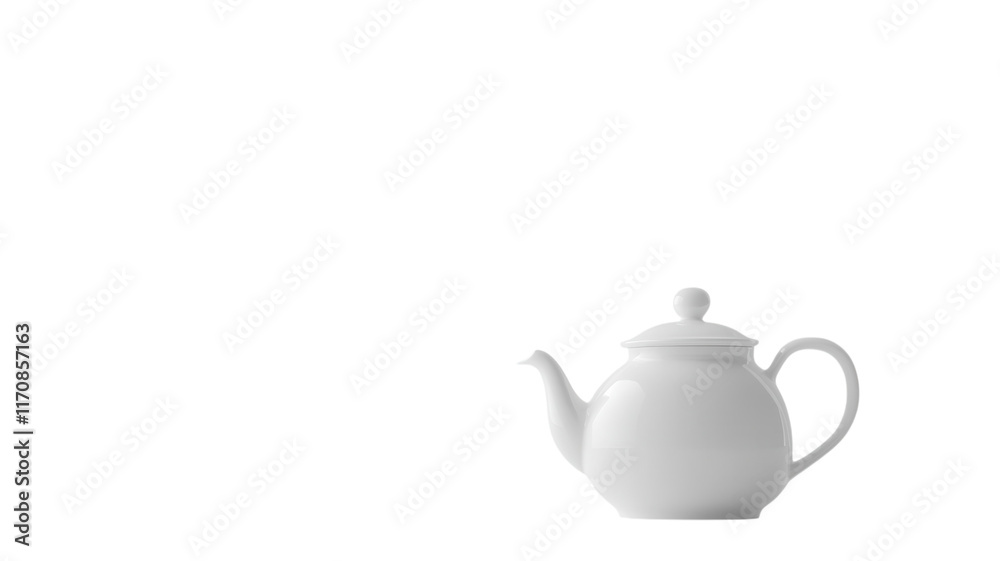 Elegant White Teapot Set Against a Subtle Milky White Background Perfect for Kitchen Decor and Tea Promotions. Elegant White Teapot Set Against a Subtle Milky White Background Perfect for Kitchen Decor and Tea Promotions.