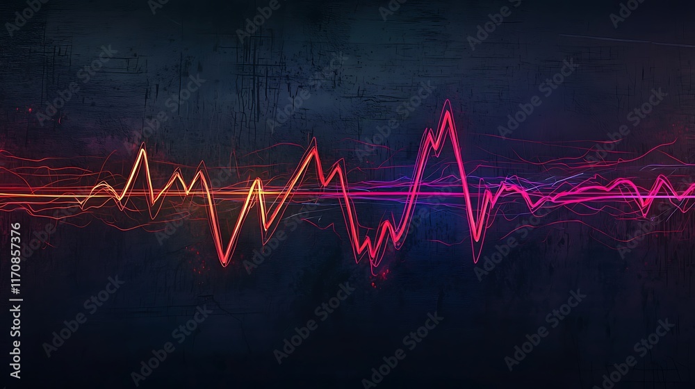 A colorful wave of sound is displayed on a dark background A colorful wave of sound is displayed on a dark background