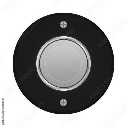 Vintage doorbell button. Circular button with a metallic center encased in a black case, secured with screws