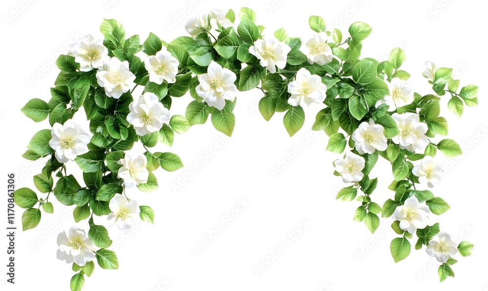 Fototapeta premium White flower garland arch, isolated on white.