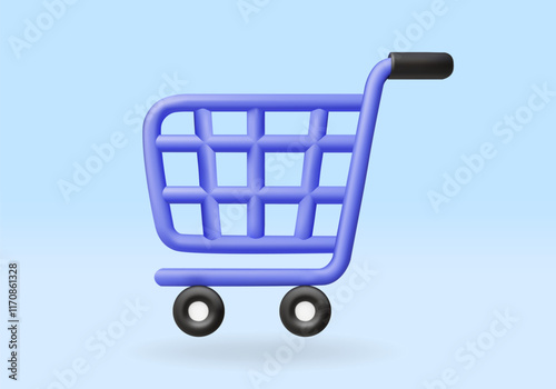 3D vector render illustration of blue shopping cart icon on a blue background which refers to shopping, shopping, or online trading