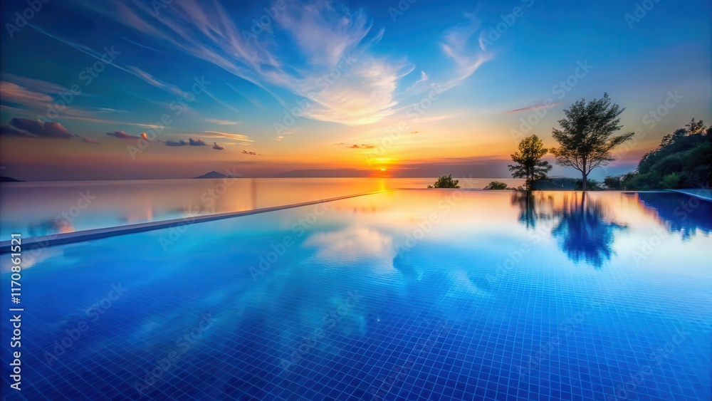 Fototapeta premium Serene Blue Pool Reflections at Sunset, blue pool water background