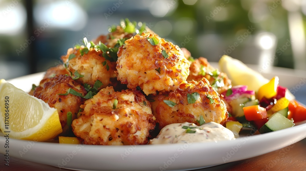 Deliciously Crafted Gourmet Crab Cakes with Fresh Herbs and Lemon for Exquisite Dining Experience Deliciously Crafted Gourmet Crab Cakes with Fresh Herbs and Lemon for Exquisite Dining Experience