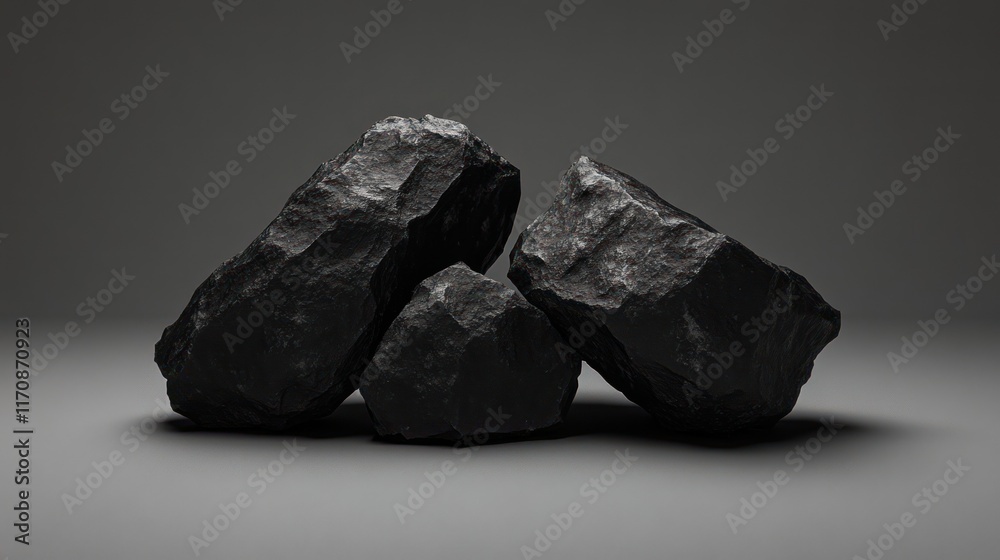 Dark gray rocks stacked on a gray background. Dark gray rocks stacked on a gray background.