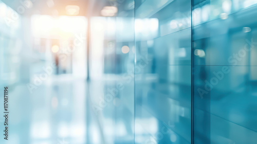 Blurred glass wall of modern business office building at the business center use for background in business concept blur corporate business office abstract office windows background