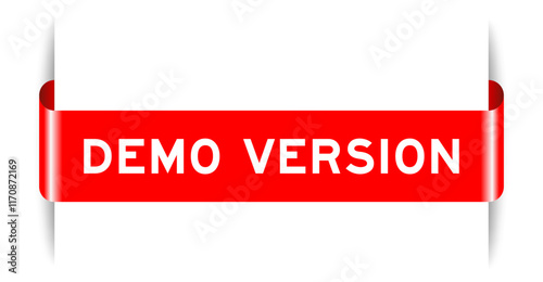 Red color inserted label banner with word demo version on white background