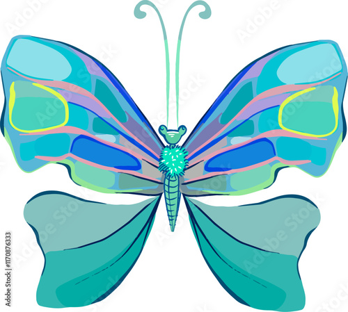 Vintage multicolored butterfly on a separate background for logos or tattoos, book illustration. Vector. Botanical decor