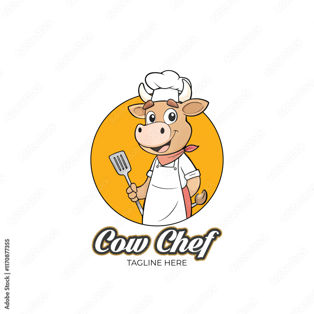 Premium Cartoon Cow Chef Logo for Food Branding Premium Cartoon Cow Chef Logo for Food Branding