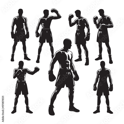 Vector a boxer stand with pose set silhouette vector SH