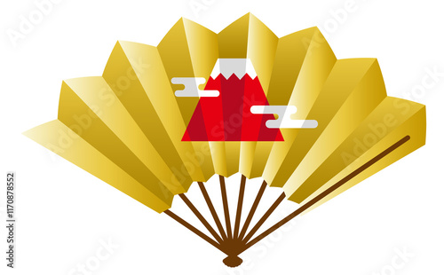 金色の扇子　赤富士