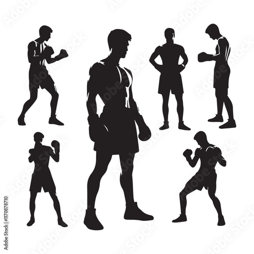 Vector a boxer stand with pose set silhouette vector SH
