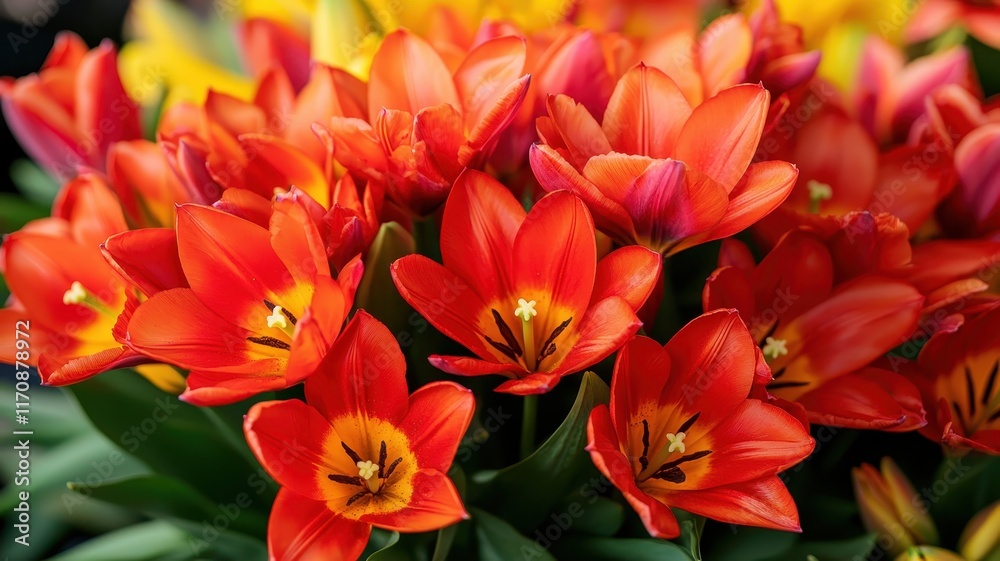 Fototapeta premium Vibrant Red Tulip Blooms Close Up Spring Flowers Botanical Photography
