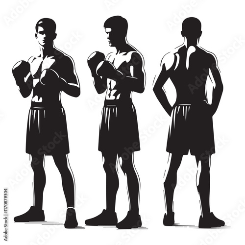 Vector a boxer stand with pose set silhouette vector SH