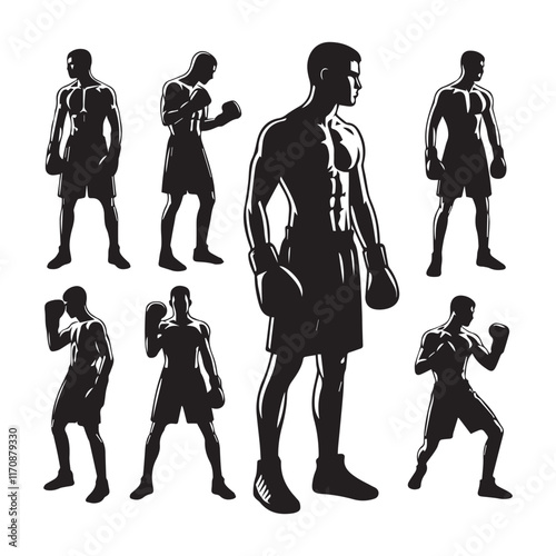 Vector a boxer stand with pose set silhouette vector SH