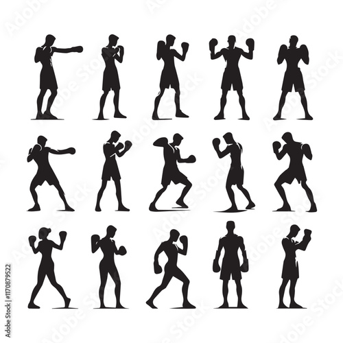 Vector a boxer stand with pose set silhouette vector SH