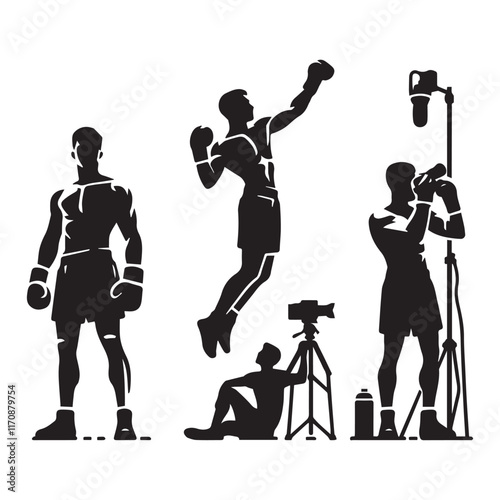Vector a boxer stand with pose set silhouette vector SH