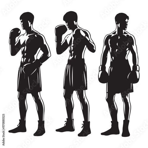 Vector a boxer stand with pose set silhouette vector SH