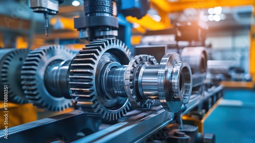 A dynamic industrial process, where large gears, pistons, and mechanical parts work together to create a creative flow of power and motion. photo