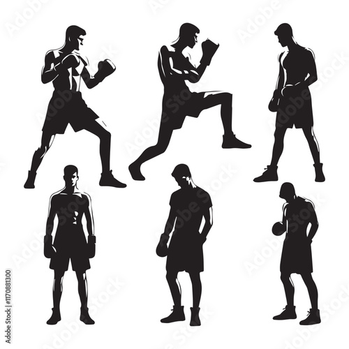 Vector a boxer stand with pose set silhouette vector SH