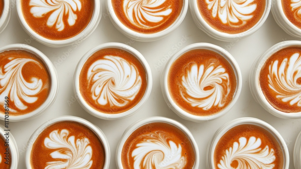 Artistic Coffee Foam Patterns on Clean White Background Artistic Coffee Foam Patterns on Clean White Background