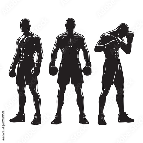 Vector a boxer stand with pose set silhouette vector SH