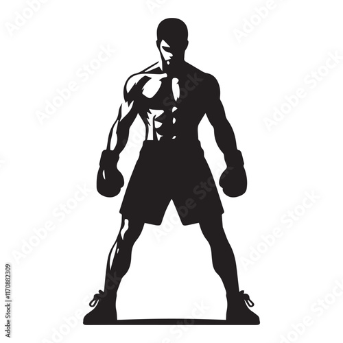 Vector a boxer stand with pose set silhouette vector SH