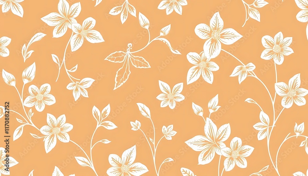 Elegant Peach Background With White Floral Design Elegant Peach Background With White Floral Design