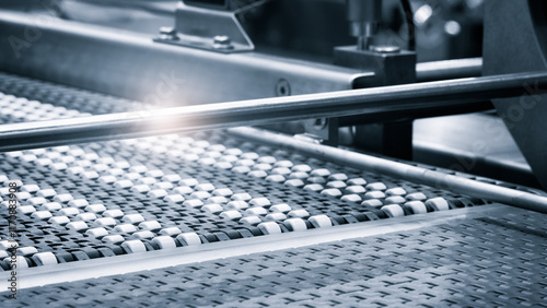 Empty conveyor belt of production line, part of industrial equipment
