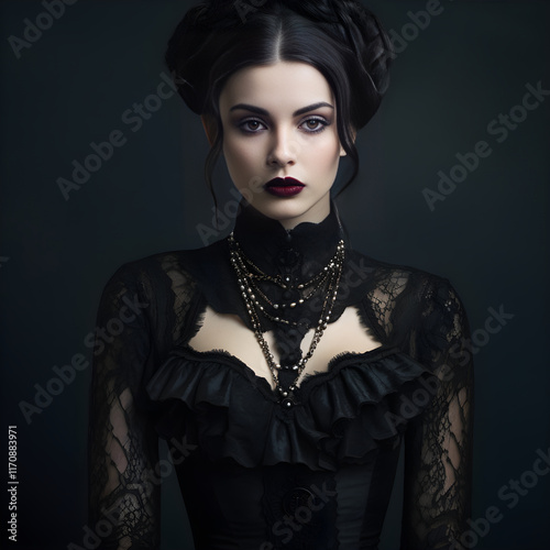 Majestic Darkness: A Poignant Illustration of Intricate Gothic Fashion Embodying Mysterious Elegance photo