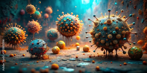 Microscopic Viruses: Myoviridae, Siphoviridae, Podoviridae Bacteriophages - Urban Decay Aesthetic photo