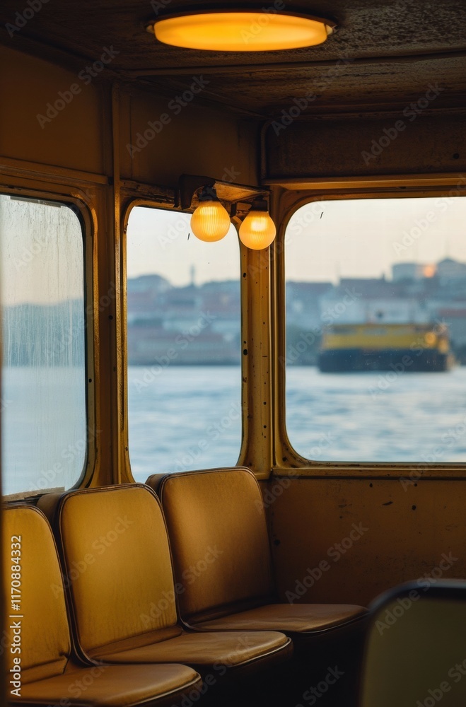 Fototapeta premium A yellow bus with a view of the water