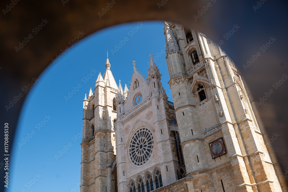 Panorama at the Cathedral of Santa María de Regla in León, a passage on the French Way of St. James in Spain in 2024.