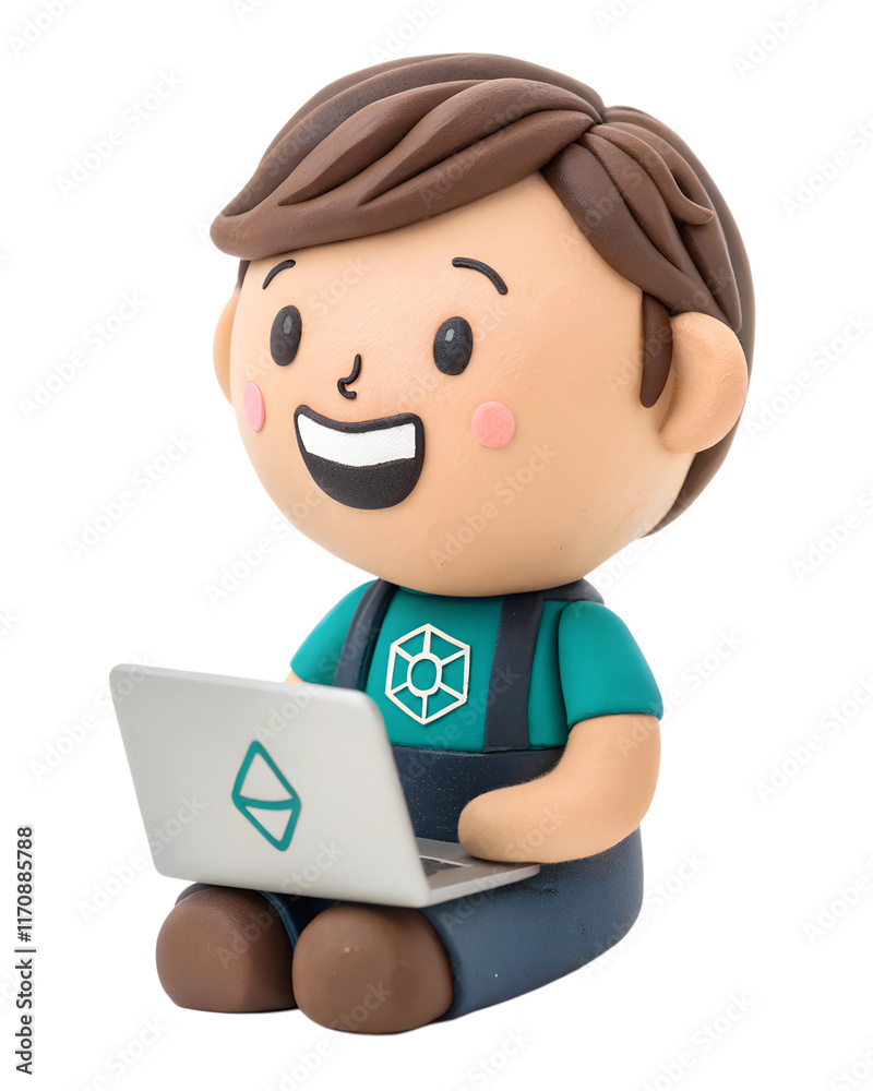 a clay Cute, Blockchain Developer, happy and smile, isolated on a transparent background a clay Cute, Blockchain Developer, happy and smile, isolated on a transparent background