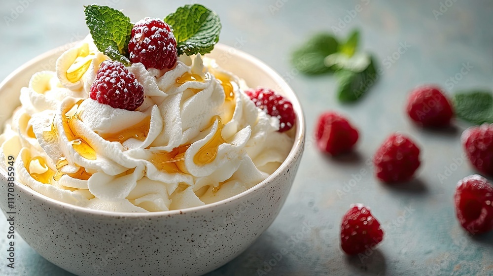 Delicious Whipped Cream with Raspberries and Honey Delicious Whipped Cream with Raspberries and Honey