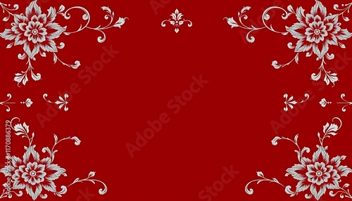 Elegant Silver Floral Design on Red Background