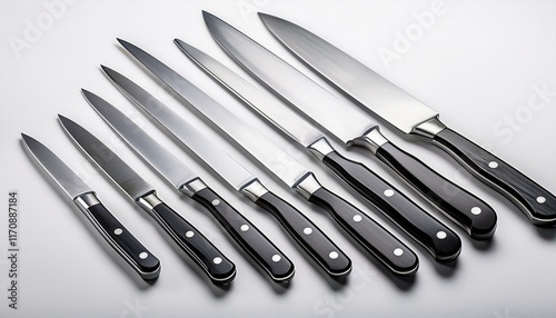 Sleek Modern Kitchen Knives: A Striking Steel and Ebony Display photo