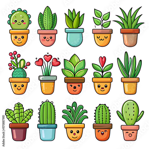 Cute Stickers Cartoon Succulent Plant Character