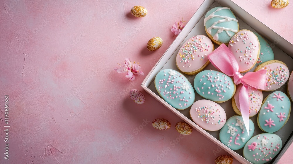 Festive Easter cookies in a colorful box, ready for gifting. Easter Festive Easter cookies in a colorful box, ready for gifting. Easter