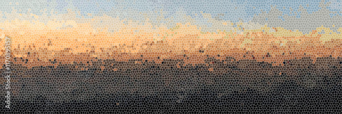 vector mosaic effect with a blended sea blue, brown to mustard beige, and white overlapping polygonal colors that create a textured appearance and form an indistinct abstract form.