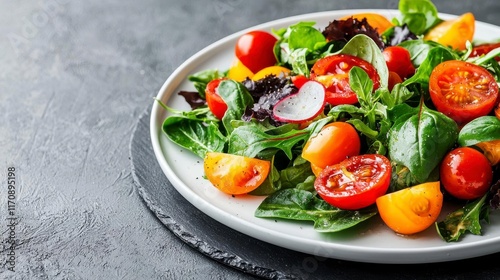 Fresh tomato salad with basil, a vibrant summer bowl! photo