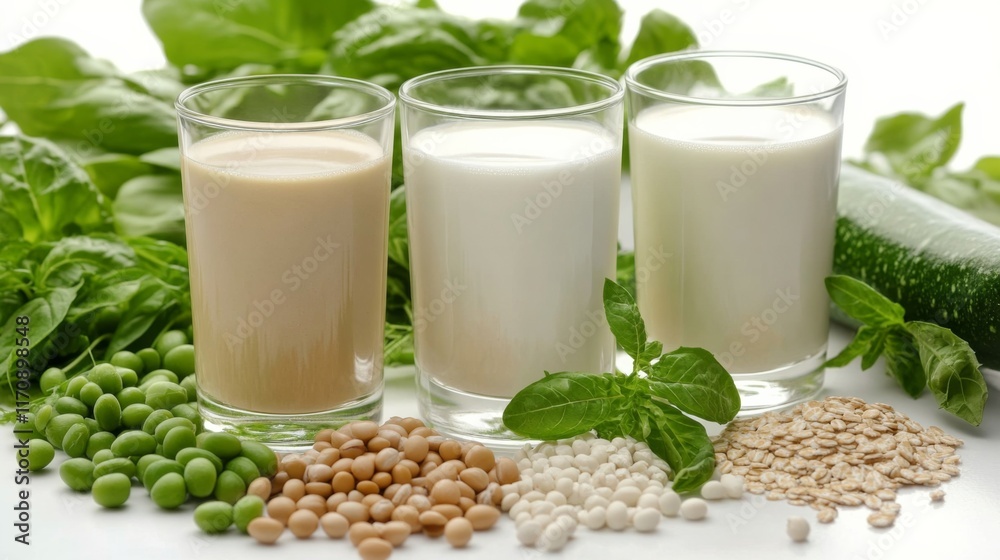 Fresh Milk Alternatives on Isolated Background