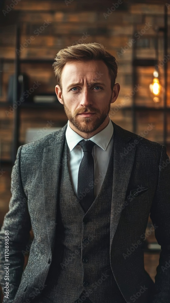 A man in a suit and tie stands in front of a brick wall A man in a suit and tie stands in front of a brick wall