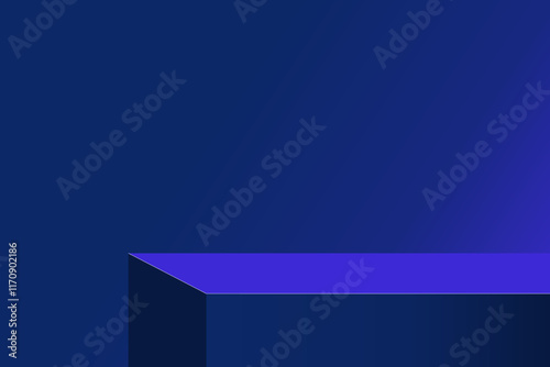 The corner of the blue table with light shining down, Blank blue product studio background, stage, podium for presentation vector illustration design for display cosmetic or beauty product.