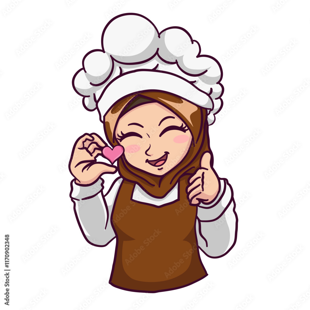 Vector cute and kawaii muslim female chef wearing hijab with delicious sign cartoon chibi character
Vector cute and kawaii muslim female chef wearing hijab with delicious sign cartoon chibi character