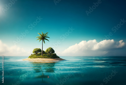 Illustrative Darstellung einer einsamen Insel im Meer