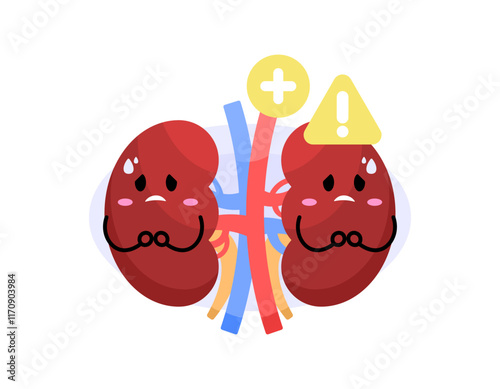 illustration of a pair of kidneys that are sad and gloomy because they are in unhealthy condition. kidney organs that have disease. health and condition. character expression. flat style character 